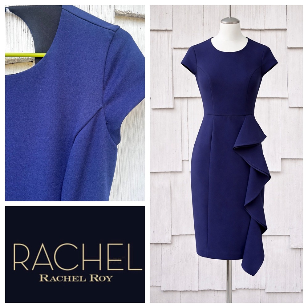 Rachel Rachel‎ Roy Navy Blue Cap Sleeve Ruffle Sheath Dress Size 4